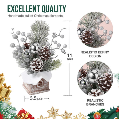 Small Christmas Tree, Artificial Mini Tabletop Christmas Decorations with Christmas Ornaments, for Home Party Thankgivings Christmas Decor Indoor, Silver