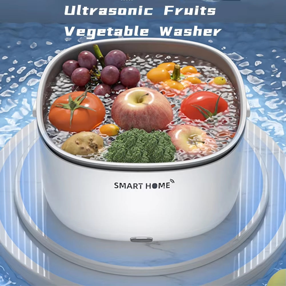 Ultrasonic Vegetable Washing Machine Household Food Remove Pesticide Residues Washer Kitchen Fruit Dirt Cleaning Purifier Basket