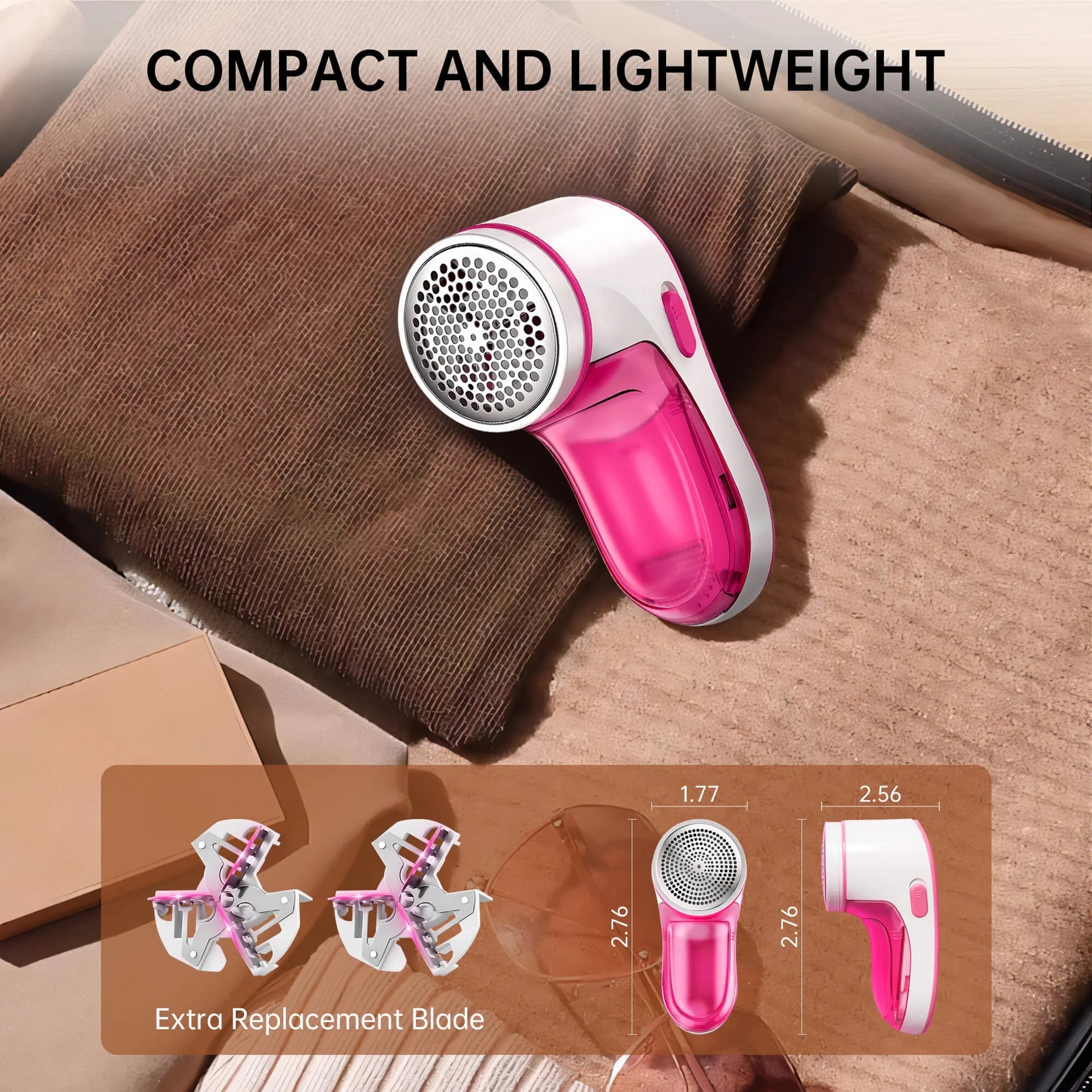 Cordless Fabric Shaver, Rechargeable , Electric Lint Shaver Sweater Defuzzer with 2 Replaceable Stainless Steel Blades, Remove Clothes Fuzz, Lint Balls, Pills, Bobbles