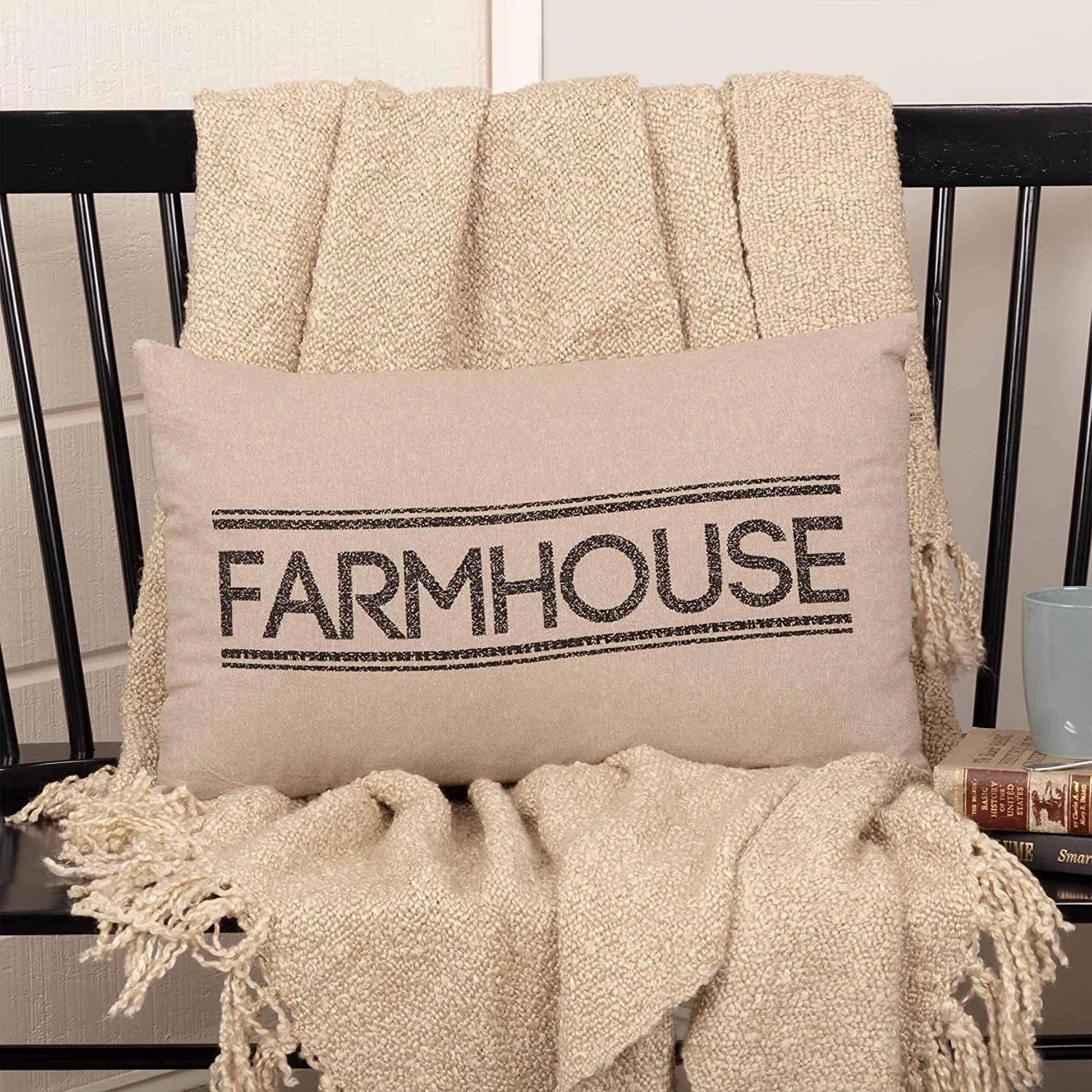 Sawyer Mill Text Chambray Cotton Farmhouse Appliqued Pillow 22X14 Filled Bedding Accessory, 1 Count (Pack of 1), Family Charcoal